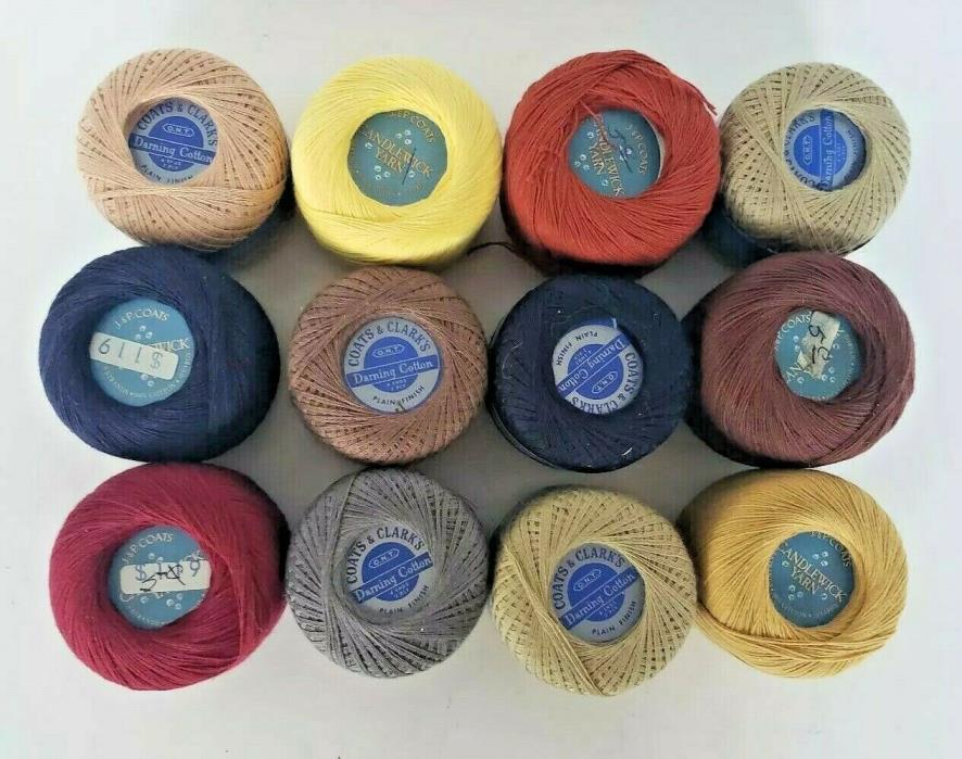 12 lot 2 ply Yarn Lot Blue Red Yellow Brown And Grey JP Coats Clarks