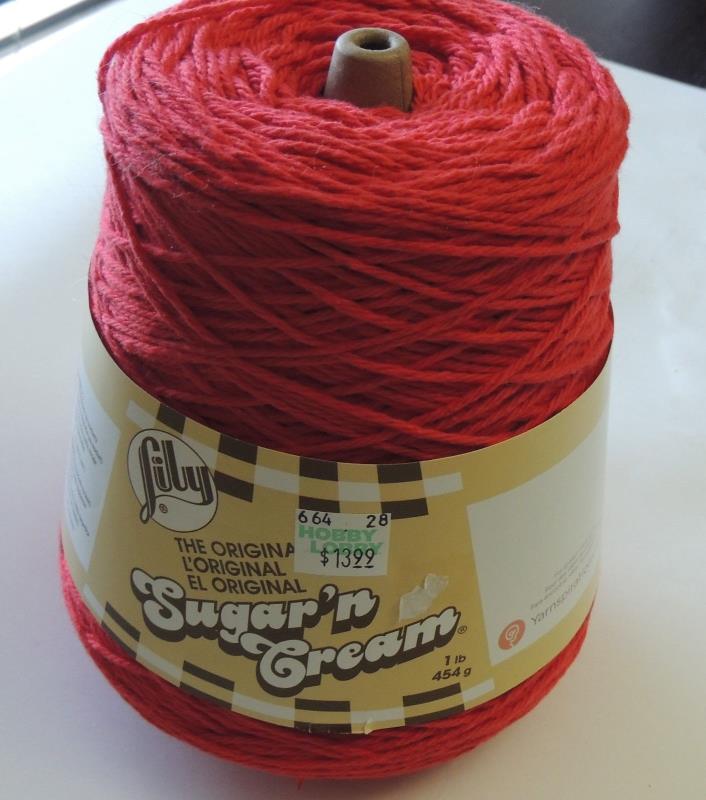 NEW Lily Sugar 'n Cream Cotton Yarn Spool 1 lb. Red