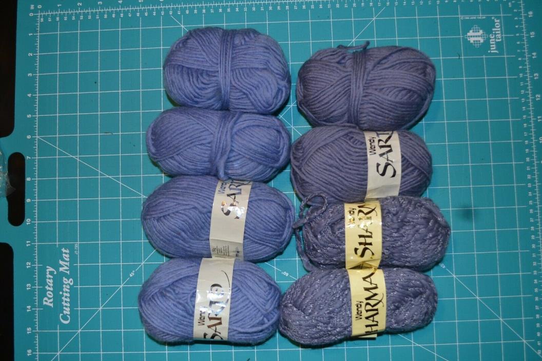 Lot of 8 skeins wool blend yarn, 50g each, 3 shades of blue Wendy Sarto & Sharma