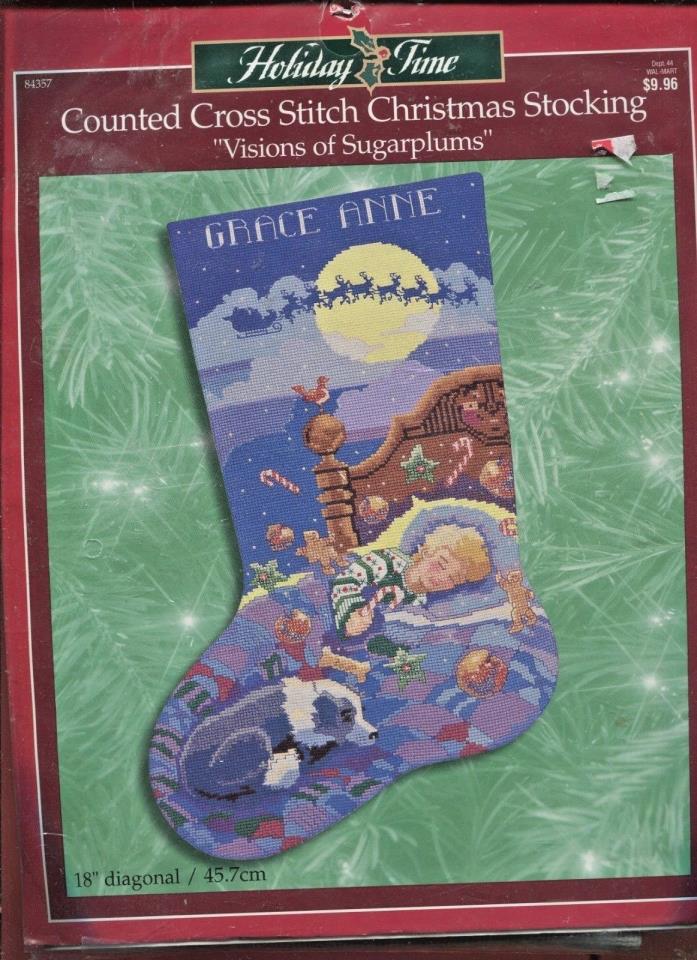 Holiday Time By Bucilla Counted Cross Stitch Visions Of Sugarplums Stocking NEW