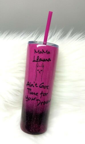 Free shipping! Lama - Mama llama ain't got time for your drama pink glitter cup