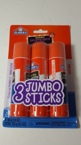 Elmer's Jumbo Glue Stick 3 Pk 1.4 oz (40g) each Washable Disappearing Purple