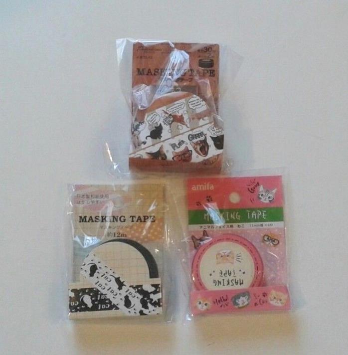 New Set of 3 Cats Masking Tapes Rolls Japanese Washi Craft Wrapping Free Ship