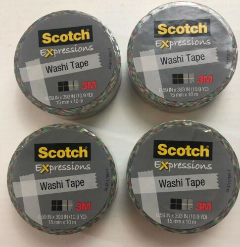 4 Brand New Sealed Scotch Washi Tape Pink Blue Green Geometric