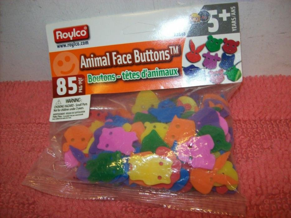 Roylco Animal Face Buttons™ 85 Per Pack 16 designs, 8 colors, New, Age 5+