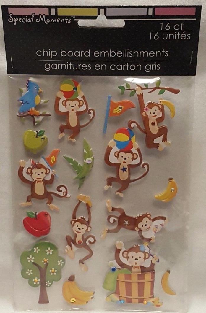 Chipboard Embellishments 16 Count Monkey Fruit Tree Flag Stick On Craft Project