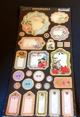 LOT#Q NEW graphic 45 chipboard tags time to flourish coll CARDMAKER scrapbooking