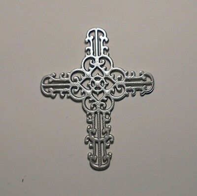 8 Metallic Silver Ornate Cross Paper Die Cuts Religious Card Making Scrapbook