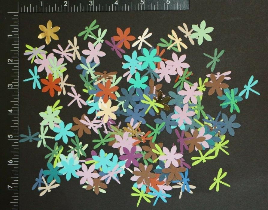 150 Assorted dragonfly & flower EMBELLISHMENTS SCRAPBOOKING PAPER CRAFTS