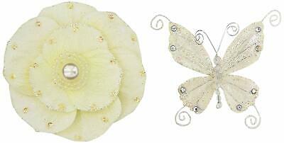 Prima 538095 Andorra Jeweled Butterfly and Flower Embellishments, White Pearl