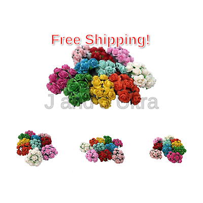 100 Mixed Color 10mm Artificial Mulberry Paper Rose Flower Wedding Scrapbook ...