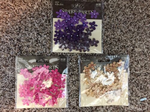 Scrapbooking Card Embellishments - FLOWERS - 3 Sets Purple, Pink, Tan