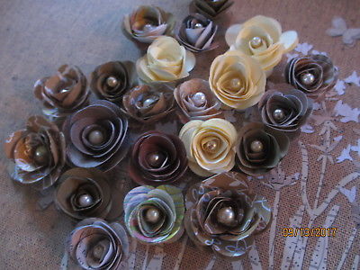 10 Small Rustic Paper Flowers, Cake Flowers, Shower Flowers, Bouquet Flowers