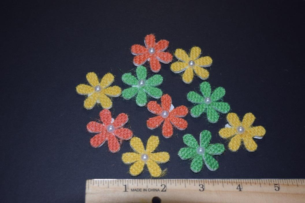 30  BURLAP DAISY FLOWERS CRAFTS SCRAPBOOKING EMBELLISHMENTS YELLOW GREEN ORANGE
