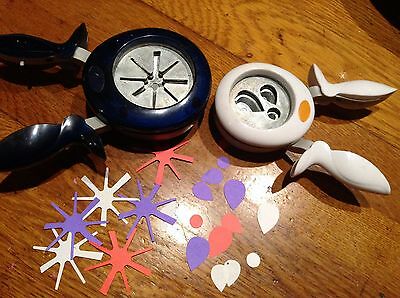 2 Paper Punchers Fiskars XL Easy Squeeze Star Burst and Raindrops