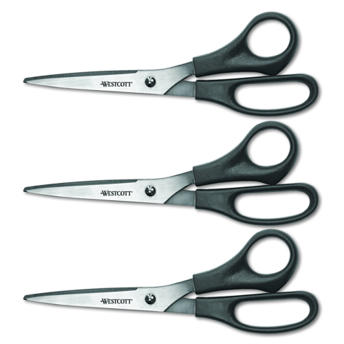 Westcott All Purpose Value Scissors, 8' Bent, Pack of 3, Black