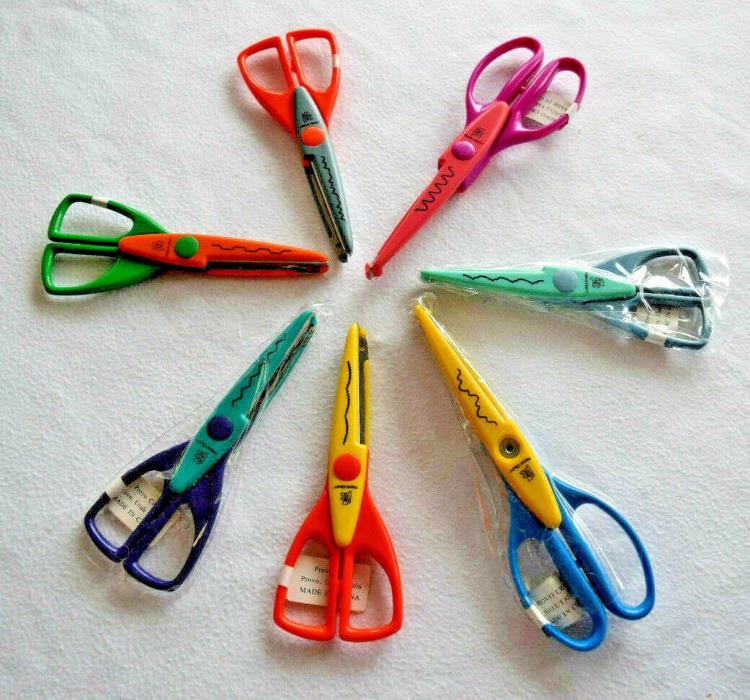 Provo Craft Lot of 7 Scissors Various Patterns for Scrap Booking Arts Crafts etc