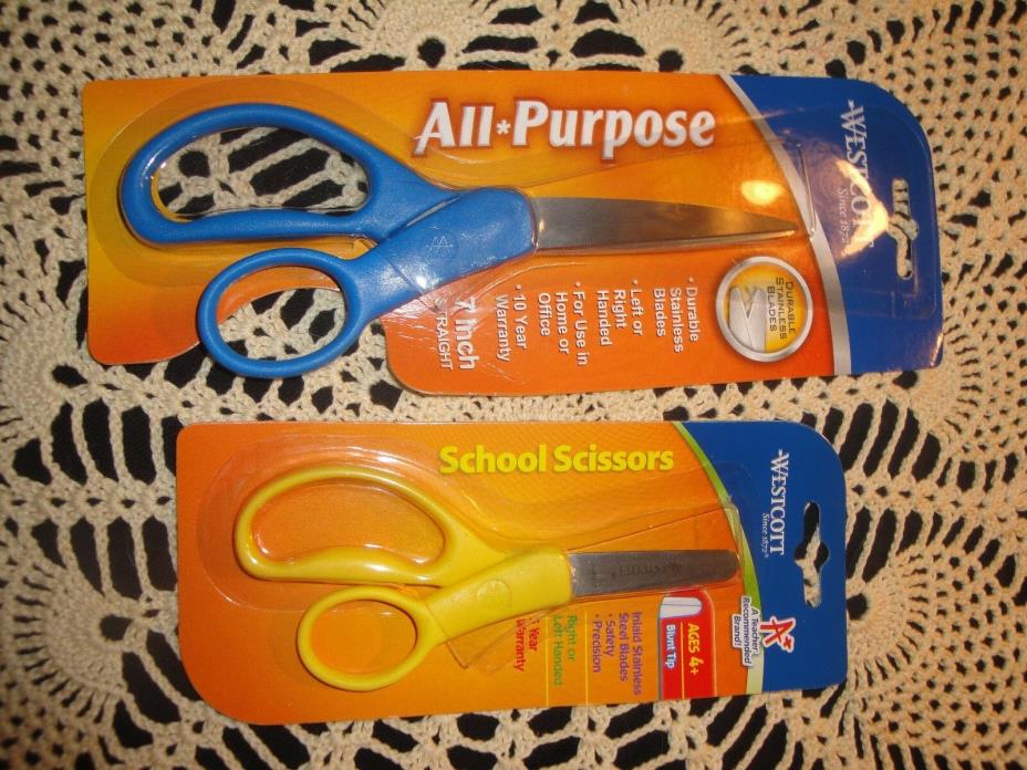 (698) 2 pair Westcott Scissors  - NEW in packages ~ school and all purpose 7