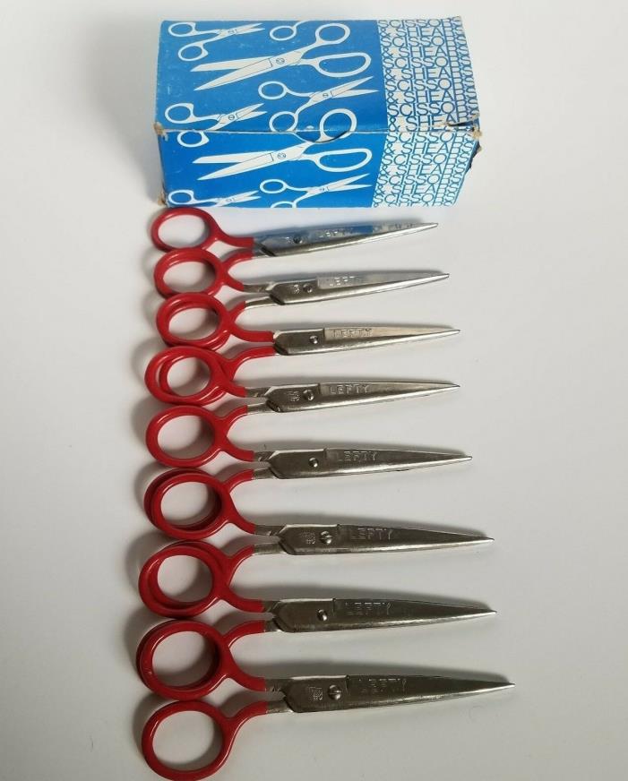 Vtg KLEENCUT Childs Lefty Left-Handed Scissors Pointy Red Handle Box of 8