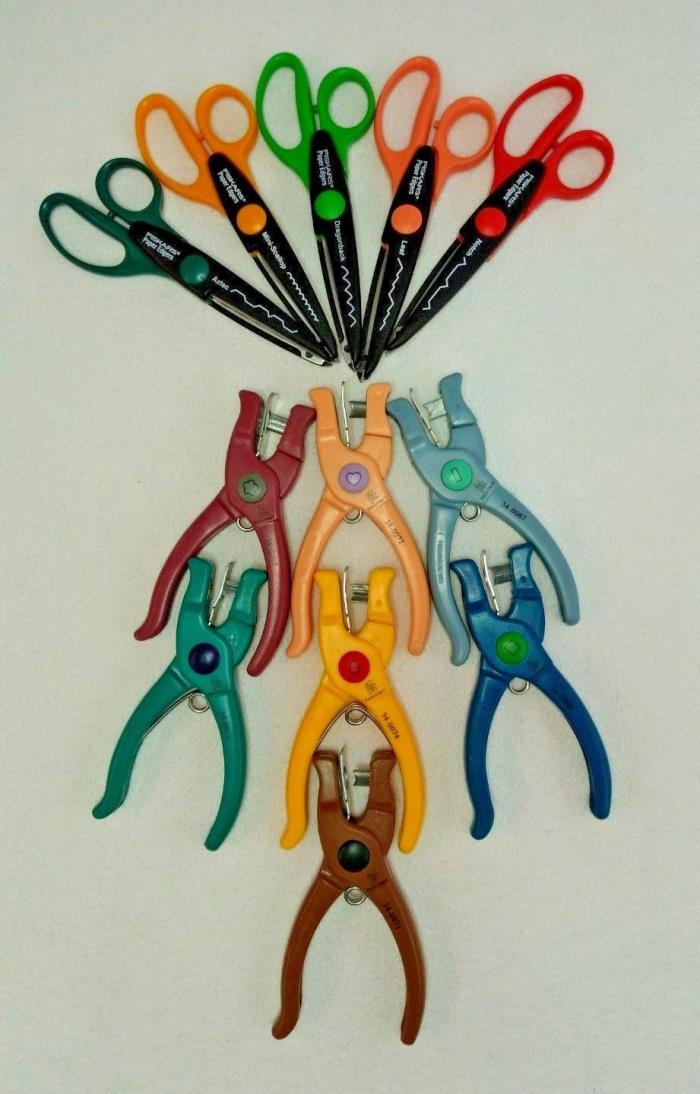 5 fiskars paper design edgers & provo craft scissors & 7 hole shape punchers