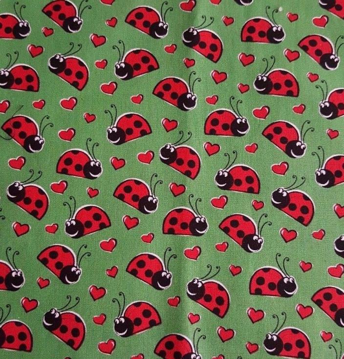 Brother Sister 2007 Ladybug on Green Cotton Quilting Fabric 44