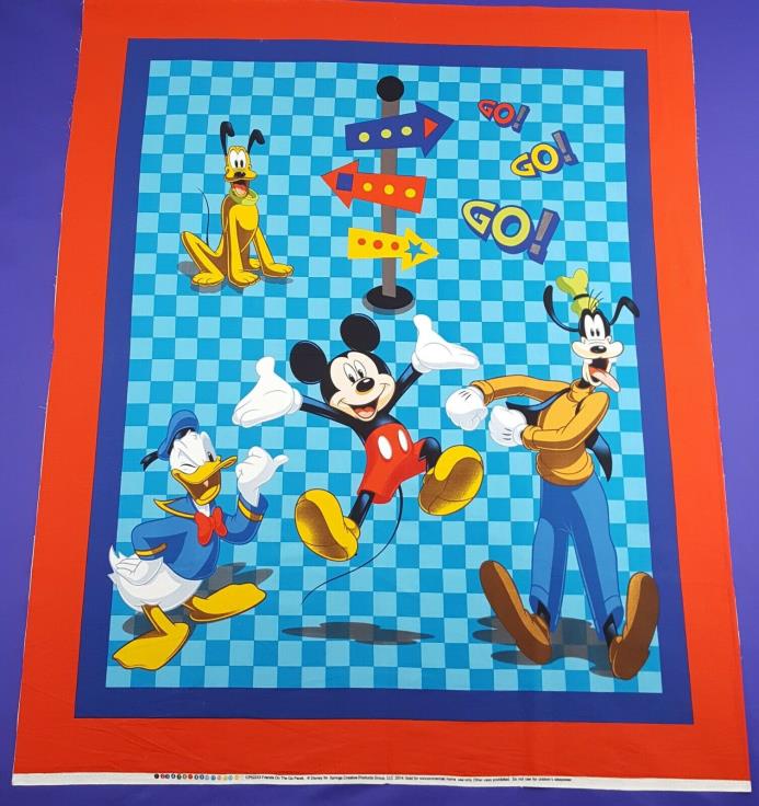 Disney fabric panel Mickey Friends on the Go Springs Creative craft checkerboard