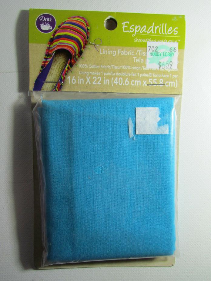 Dritz  Espadrilles Inner Lining Fabric Blue 100% Cotton 16