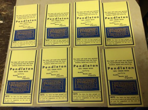 VINTAGE PENDLETON CLOTHING LABELS 8 EACH 100% VIRGIN WOOL SEW ON TAGS NOS