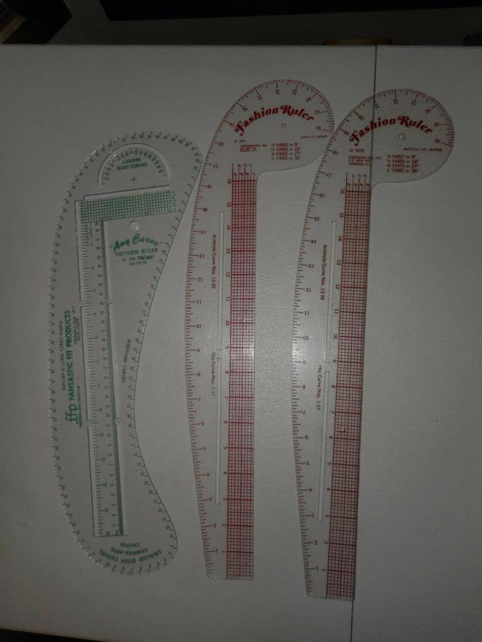 3 Sewing Body Curve Plastic Templates Hipline & Torso Armhole Curves