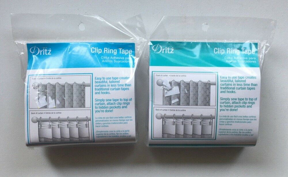 NEW Lot/2 Dritz Clip Ring Tape 4 inches x 6 Yards, Sewing Curtain Tape, SEALED
