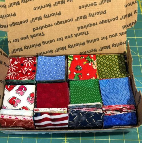 2” SQUARES OF QUALITY QUILTING FABRIC - Small Priority Mail Box