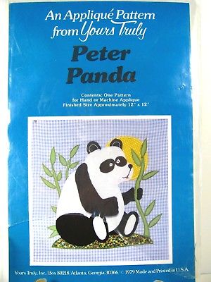 Panda applique pattern Yours Truly quilt block bear nursery baby reuseable