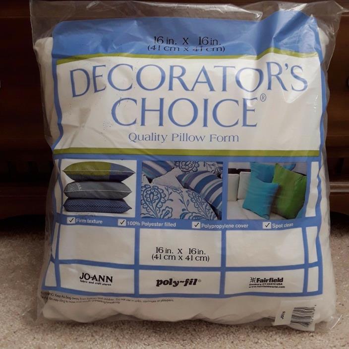 New DECORATOR'S CHOICE JO-ANN Poly-Fil 100% Polyester Filled PILLOW FORM 16x 16