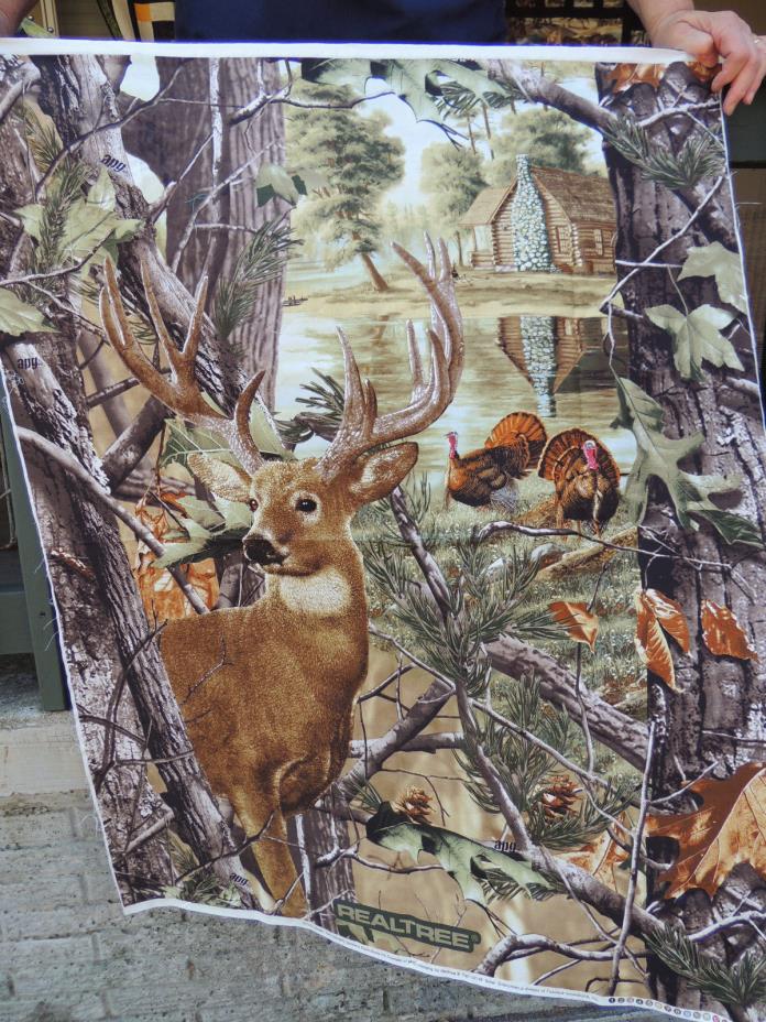 2 Real Tree Deer, Turkey, and cabin Fabric Panels 36x42