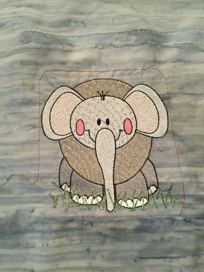 elephant quilt block machine embroidered