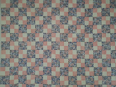 Unfinished Quilt Top -Pink Flowered Four Patch w Blue Flower Blocks,approx 53x80
