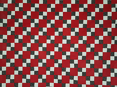 Unfinished Quilt Top- Double Four Patch, Red w Black 4-patch, approx 72 x 84