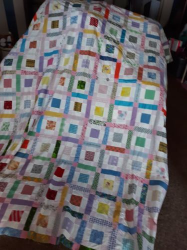 UNFINISHED HANDMADE QUILT TOP   112  X 88  inches