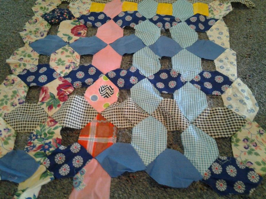 Vtg old Quilt top Blocks w/extra material pieces DIY PROJECT appr 18 X 20