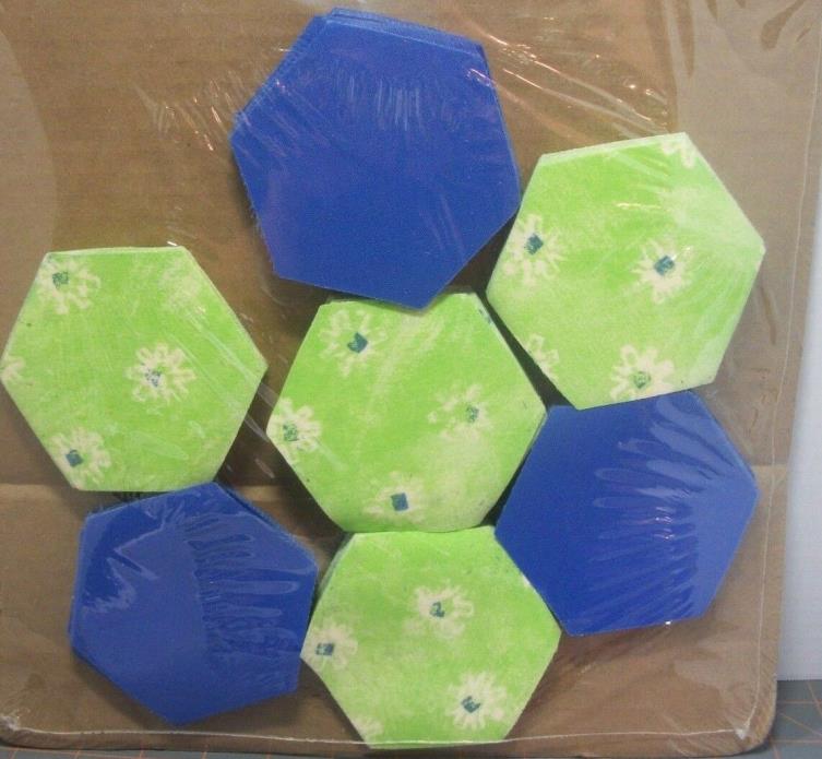 Granny's quilting shapes #8800 hexagon blue and lime print