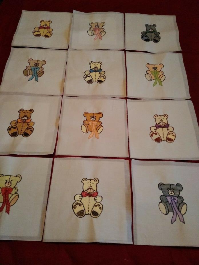 Teddy Bear Quilting Squares, set #2, Machie Embroidered