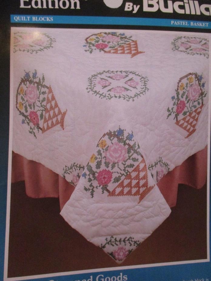 Bucilla Special Edition Pastel Flower Basket Cross Stitch Quilt Square 15