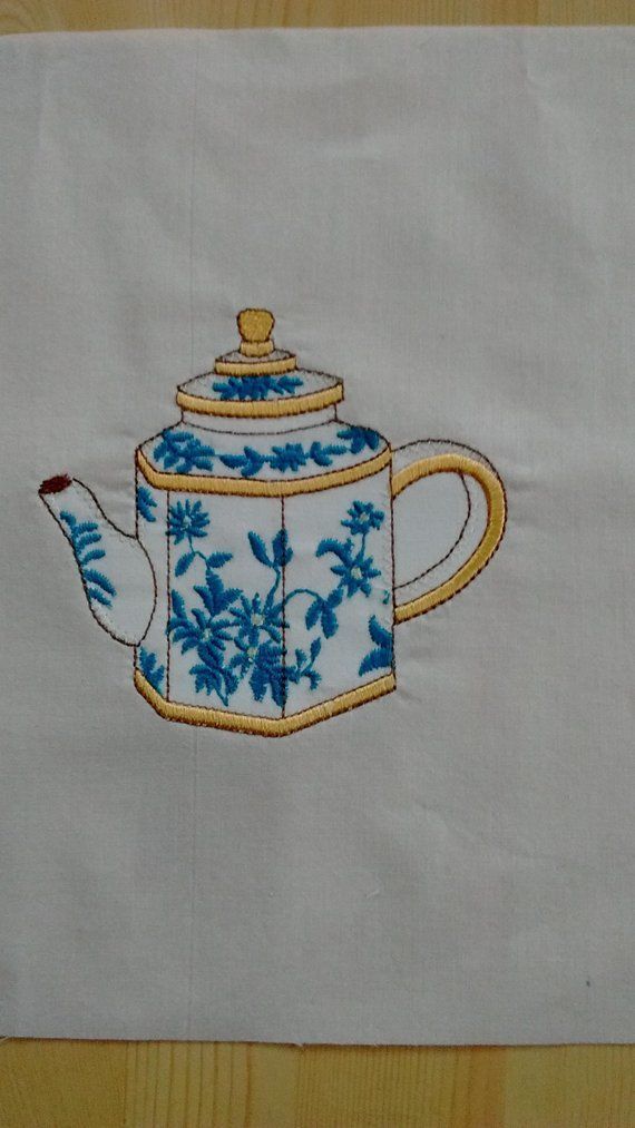Machine Embroidered Quilt Blocks-Squares, Tea Pots & sugar bowls, 9 squares