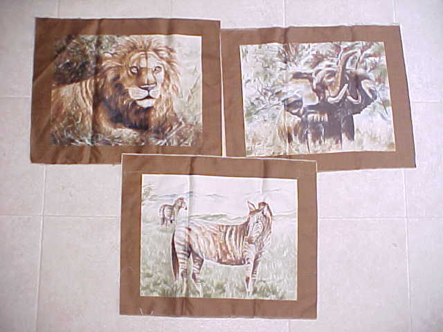 3 Different Jungle Animal  Prints 11.5X14.5 inch Pillow Top Quilt Squares