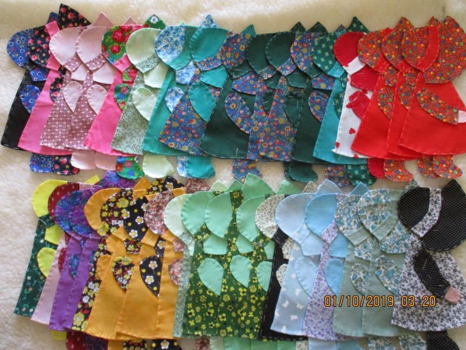 35 Vintage Sunbonnet Sue Appliques Baste Stitched Ready to Apply - Cottons