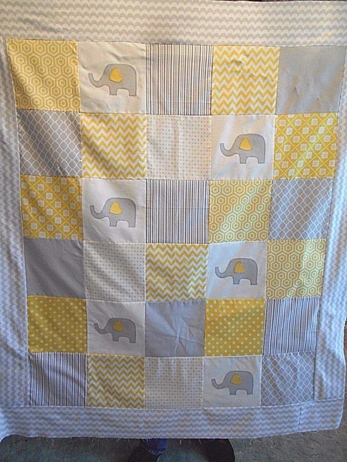 Elephant *Yellow and Grey* Baby Quilt Top Applique & Pillow * 44 1/2
