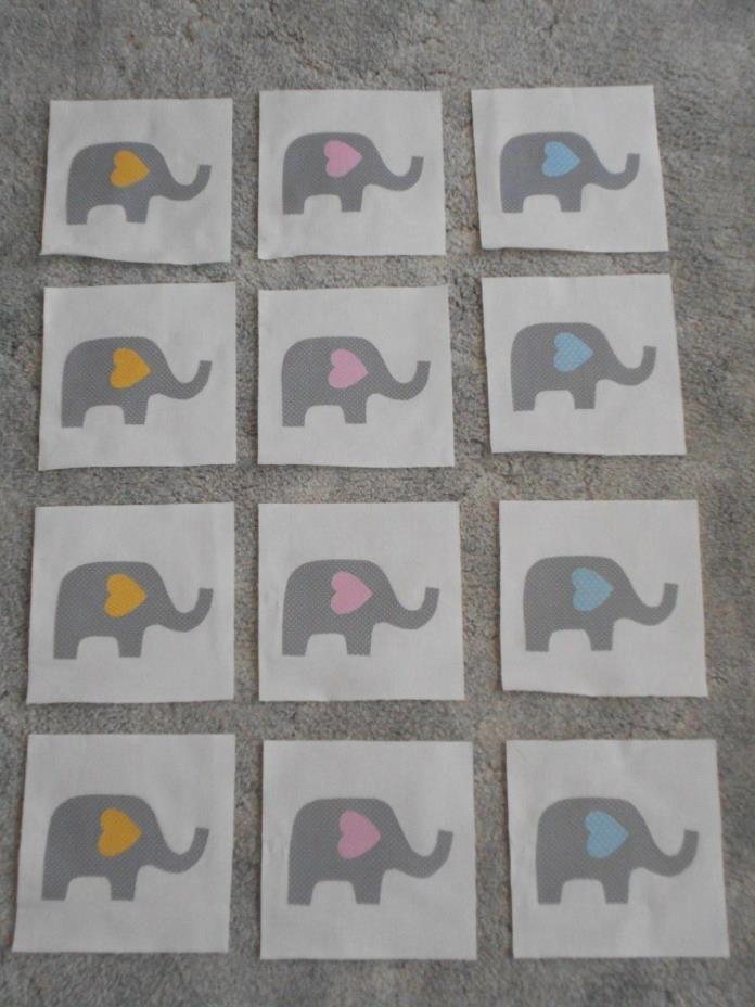 Set of 12 Cute Grey Elephant Quilt Blocks 6 1/2