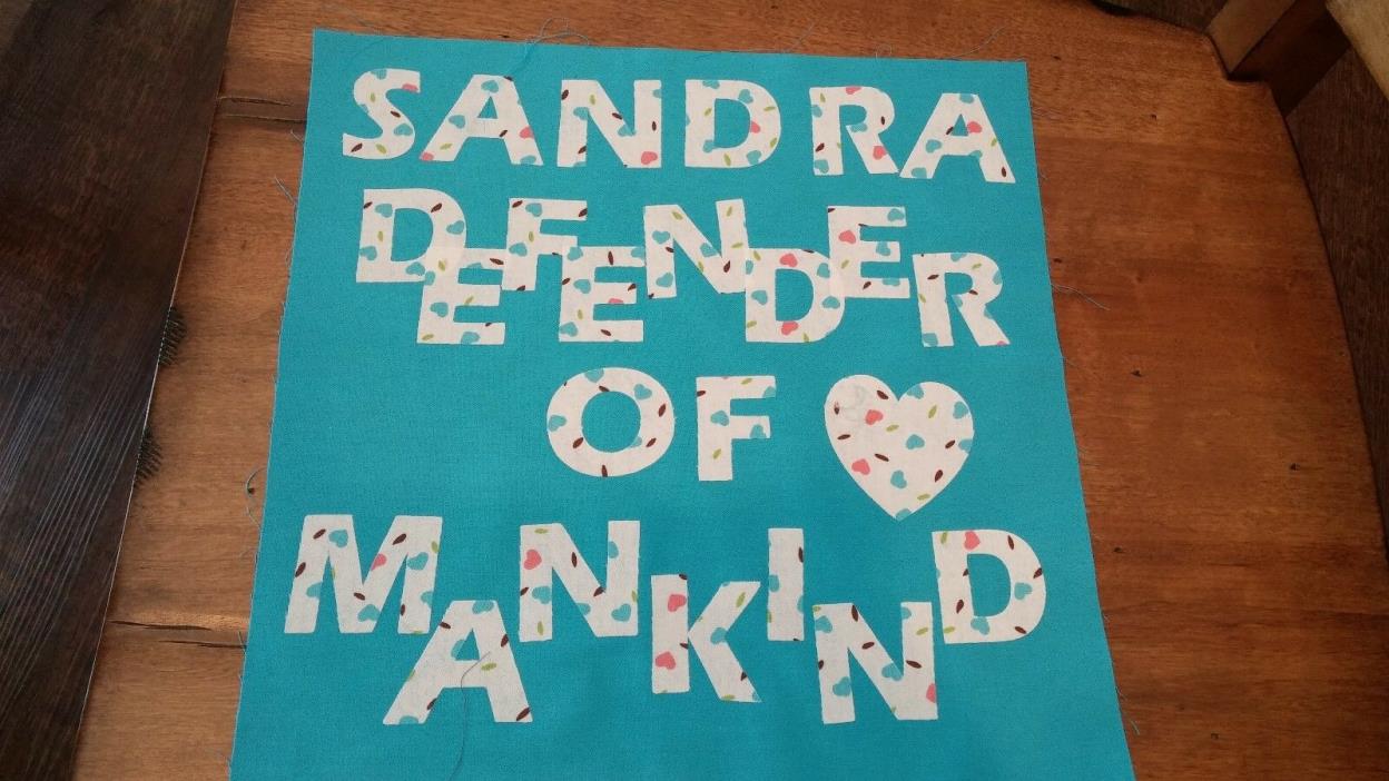 SANDRA IRONED ON WITH HOT PRESS  TO 12 X 12 FABRIC SQUARE READY TO SEW ON! CUTE