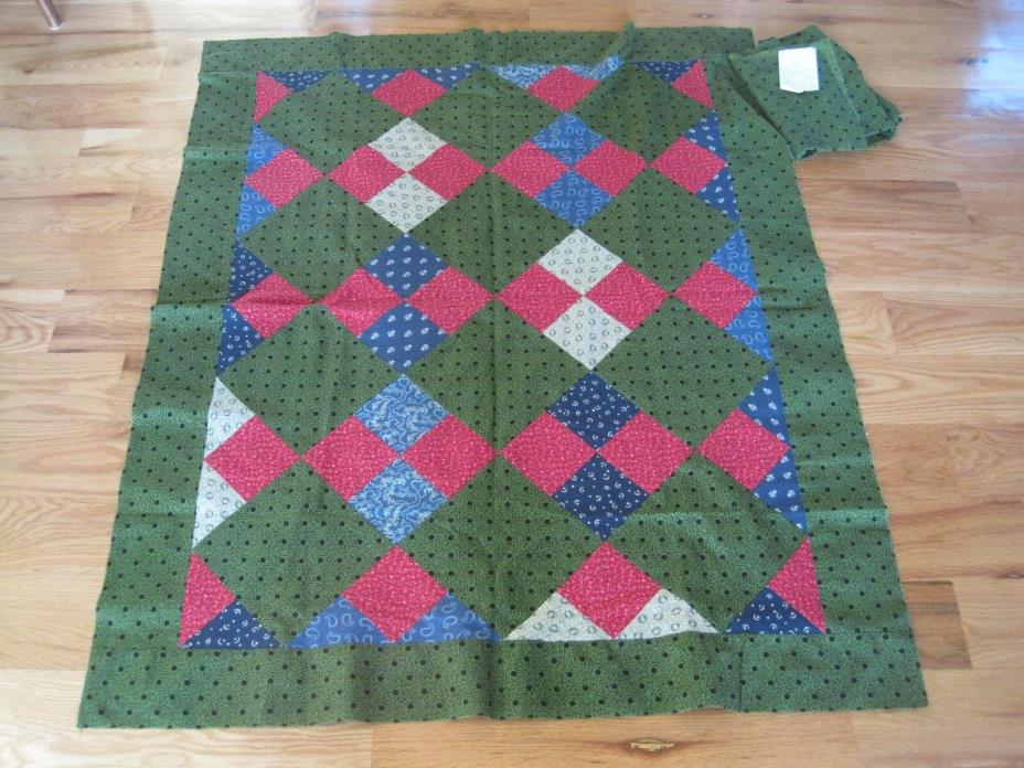 Baby/Child Size Green & Pink Quilt Top With Extra Material For Binding
