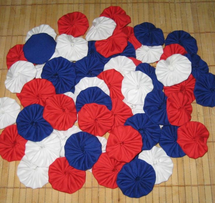 60 red white blue  Fabric YoYo's yo yos handmade trim applique